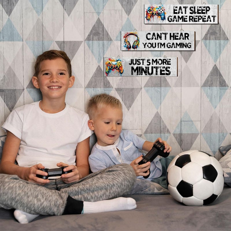 Hatzelou 3Pcs Game Wall Art Wooden Sign, Little Man Cave Sign Hanging, Game Hanging Wall Art Decor Sign, Gamer Wall Plaques Decor for Boys Kids Bedroom Playroom Nursery - Image 5